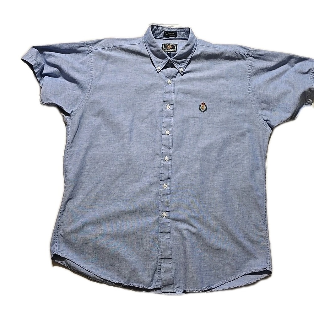 Vintage Chaps Ralph Lauren Mens XL Blue Stripe Button Down Short Sleeve Shirt